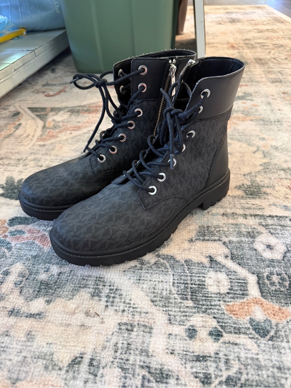 Michael Kors Black Lace-Up Combat Boots